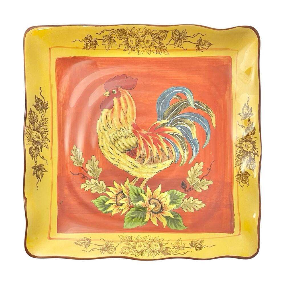 Maxcera “Orange Rooster” Large Ceramic Dinner Plate 11 3/4”